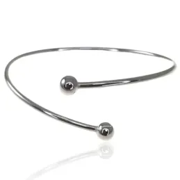 Pulsera plata Ley 925m mujer 60 mm. rígida abierta bolas extremos 6 m