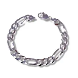 Pulsera plata Ley 925m hombre 20.5 cm. alternada 3x1 ancho 9 mm. mosq