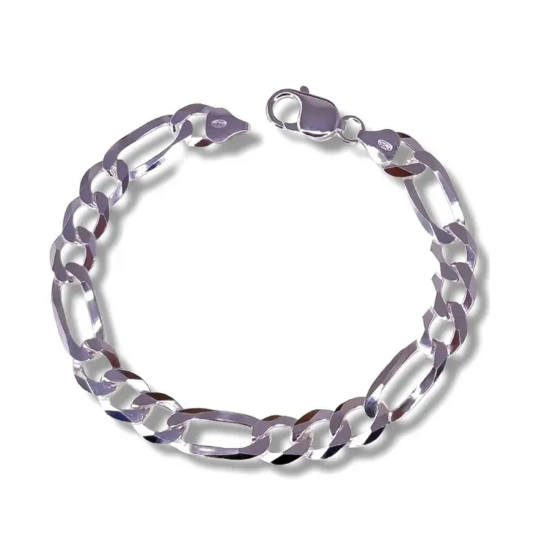 Pulsera plata Ley 925m hombre 20.5 cm. alternada 3x1 ancho 9 mm. mosq