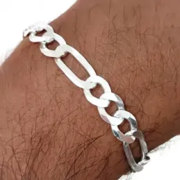 Pulsera plata Ley 925m hombre 20.5 cm. alternada 3x1 ancho 9 mm. mosq