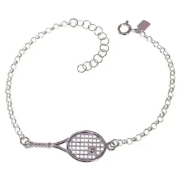 Pulsera plata Ley 925m mujer 17 cm. detalle raqueta tenis 3 cm. reasa