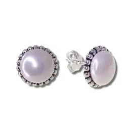 Pendientes plata Ley 925m mujer 12 mm. perla centro combinada bordes