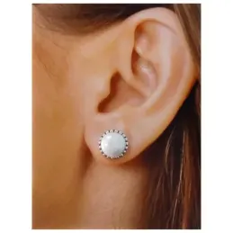 Pendientes plata Ley 925m mujer 12 mm. perla centro combinada bordes