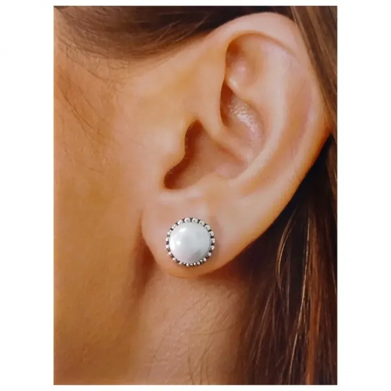 Pendientes plata Ley 925m mujer 12 mm. perla centro combinada bordes