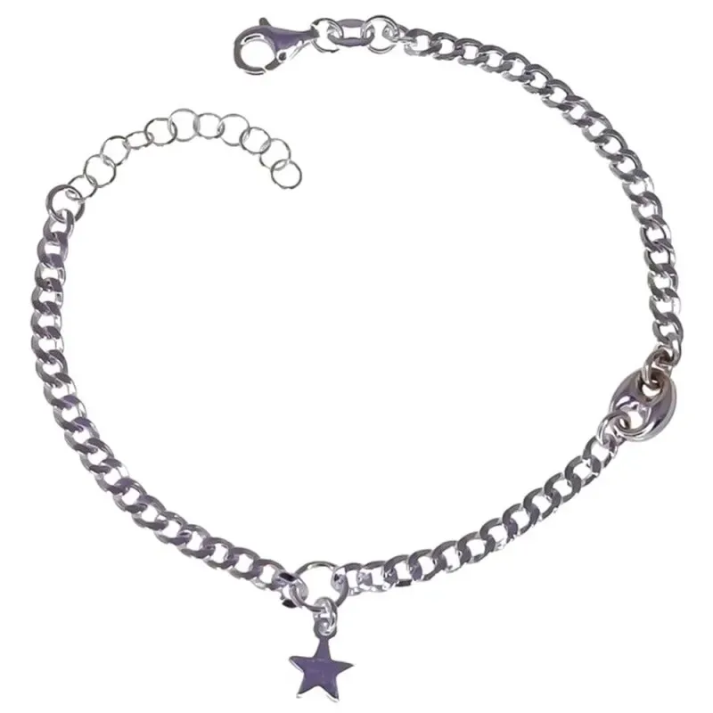 Pulsera plata Ley 925m mujer 16.5 cm. barbada combinada calabrote est