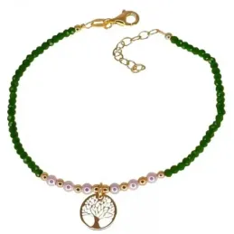 Pulsera plata Ley 925m chapada oro mujer 17 cm. piedras verdes combin