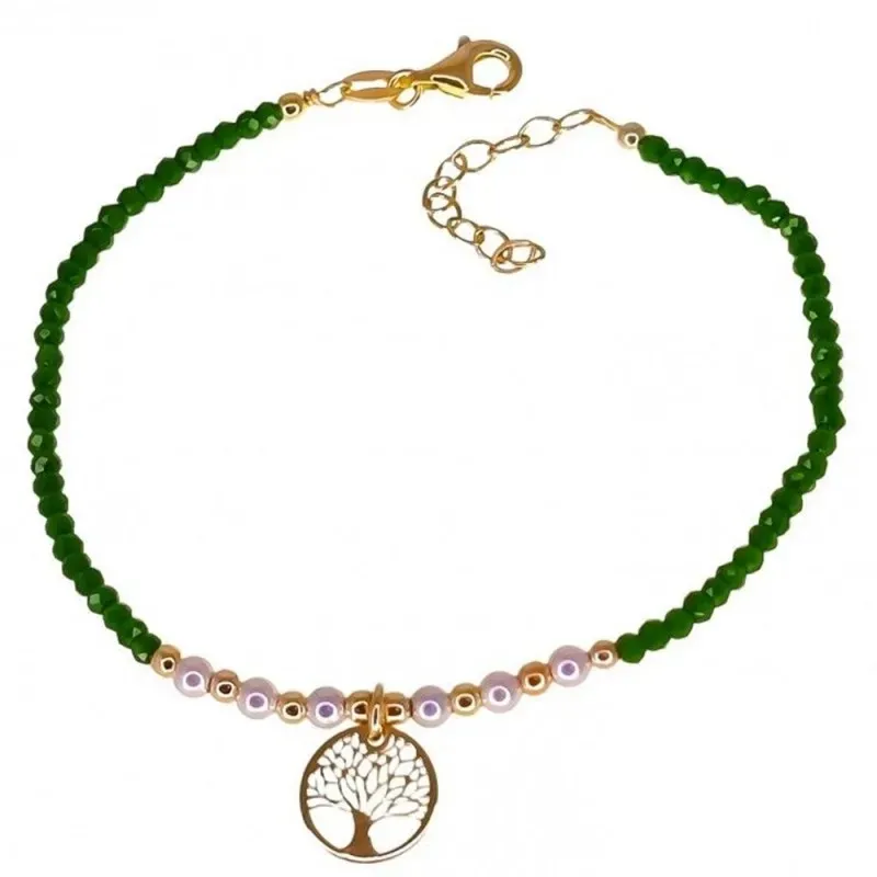 Pulsera plata Ley 925m chapada oro mujer 17 cm. piedras verdes combin