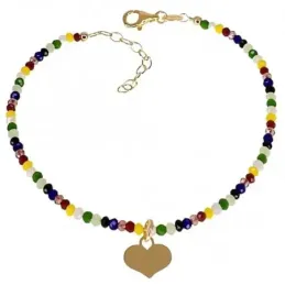 Pulsera plata Ley 925m chapada oro mujer 17 cm. piedras multicolor co