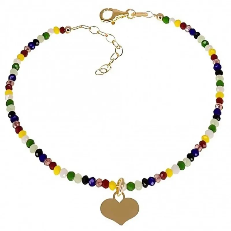 Pulsera plata Ley 925m chapada oro mujer 17 cm. piedras multicolor co