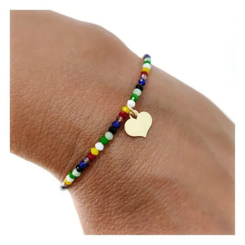 Pulsera plata Ley 925m chapada oro mujer 17 cm. piedras multicolor co