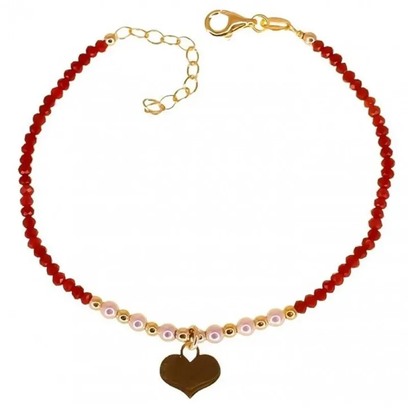 Pulsera plata Ley 925m chapada oro mujer 17 cm. piedras rojas combina