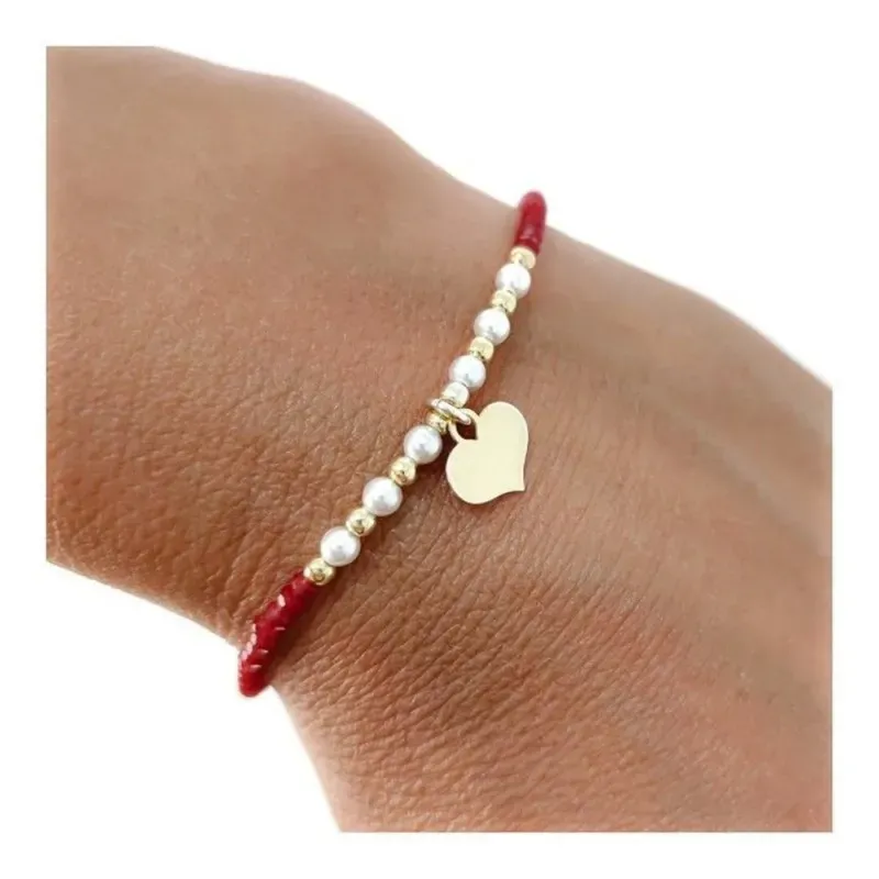 Pulsera plata Ley 925m chapada oro mujer 17 cm. piedras rojas combina