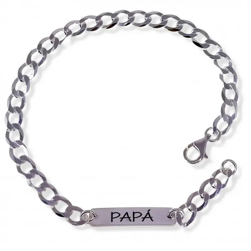 Pulsera plata Ley 925m hombre 21 cm. barbada 5 mm. mensaje PAPÁ mosqu