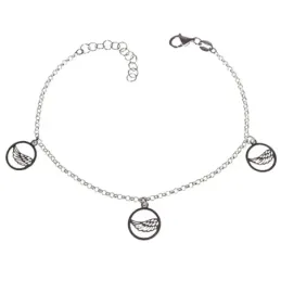 Pulsera plata Ley 925m mujer 17 cm. rolo combinada círculos calados c