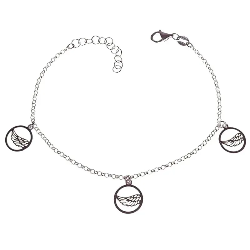 Pulsera plata Ley 925m mujer 17 cm. rolo combinada círculos calados c