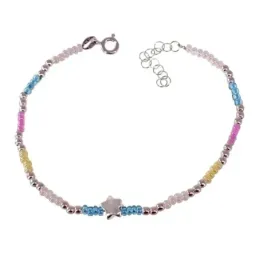 Pulsera plata Ley 925m mujer 17 cm. combinada colores estrella lisa 6
