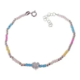 Pulsera plata Ley 925m mujer 17 cm. combinada colores trébol 6 mm. re