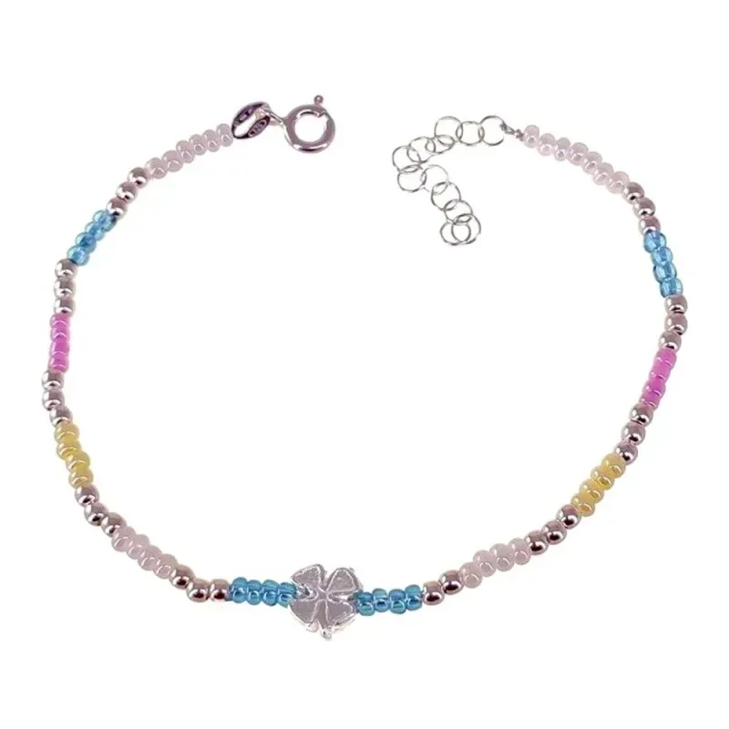 Pulsera plata Ley 925m mujer 17 cm. combinada colores trébol 6 mm. re