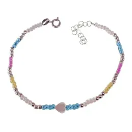 Pulsera plata Ley 925m mujer 17 cm. combinada colores corazón 6 mm. r