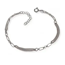 Pulsera plata Ley 925m mujer 17 cm. barbada doble eslabones combinado