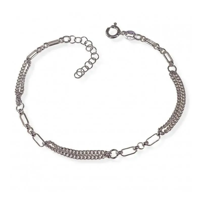 Pulsera plata Ley 925m mujer 17 cm. barbada doble eslabones combinado