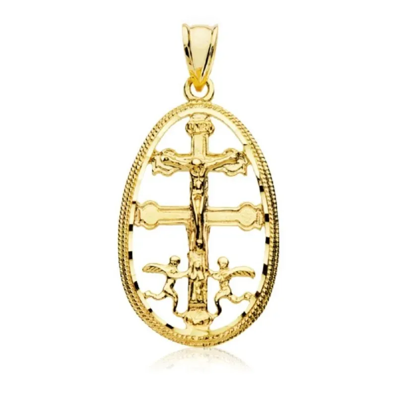 Cruz Caravaca colgante oro 18k unisex crucifijo cerco ovalado