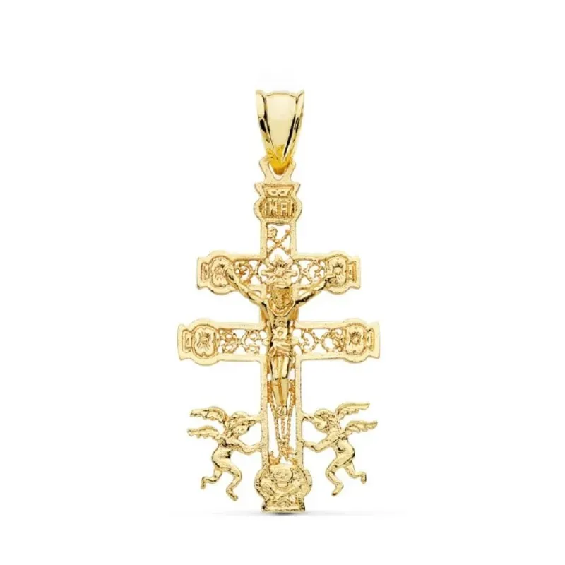 Cruz Caravaca Crucifijo colgante oro 18k unisex 40 mm. filigrana