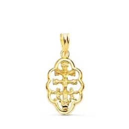 Cruz Caravaca colgante oro 18k unisex 18 mm. Crucifijo cerco ovalado