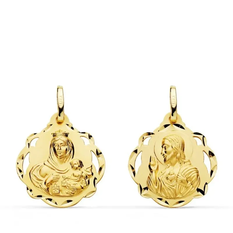 Corazón de Jesús Virgen del Carmen Escapulario Medalla Oro 18k unisex