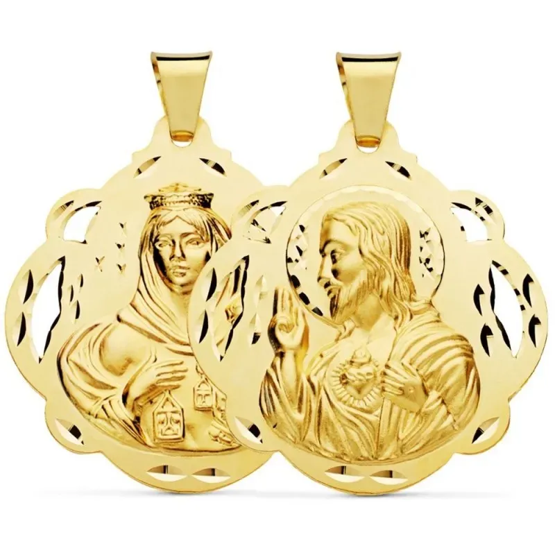 Corazón de Jesús Virgen del Carmen Escapulario Medalla Oro 18k unisex