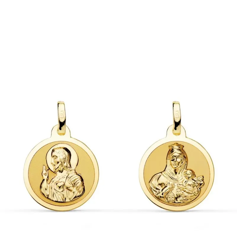 Corazón de Jesús Virgen del Carmen Escapulario Medalla Oro 18k unisex
