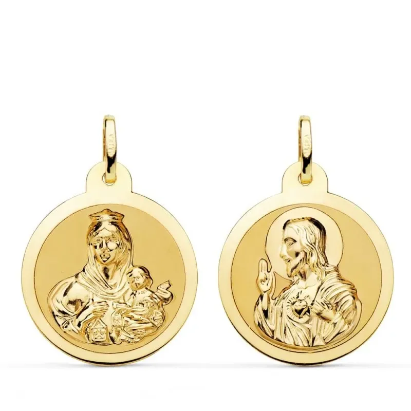 Corazón de Jesús Virgen del Carmen Escapulario Medalla Oro 18k unisex