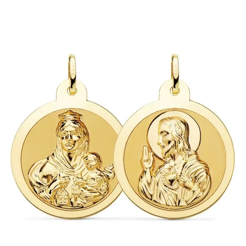 Corazón de Jesús Virgen del Carmen Escapulario Medalla Oro 18k unisex