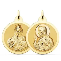 Corazón de Jesús Virgen del Carmen Escapulario Medalla Oro 18k unisex