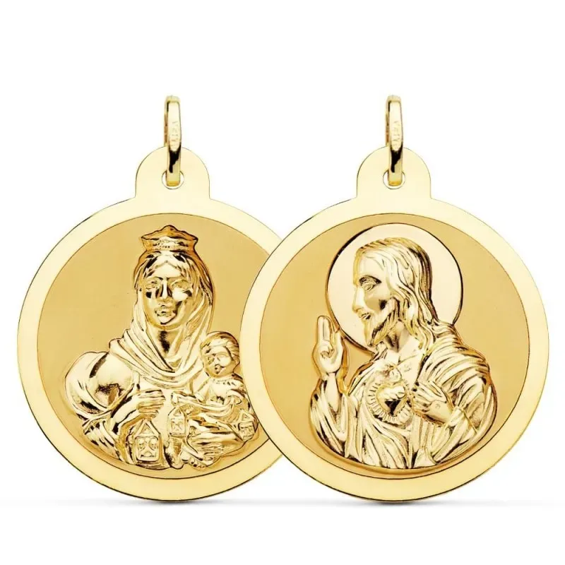 Corazón de Jesús Virgen del Carmen Escapulario Medalla Oro 18k unisex