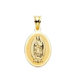 Virgen de Guadalupe Medalla Oro 18k unisex 21 mm. ovalada bisel liso