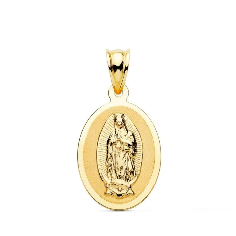 Virgen de Guadalupe Medalla Oro 18k unisex 21 mm. ovalada bisel liso