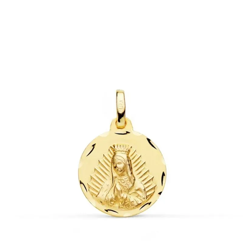Virgen de Guadalupe Medalla Oro 18k unisex 14 mm. relieve tallada