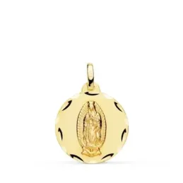 Virgen de Guadalupe Medalla Oro 18k unisex 18 mm. relieve tallada