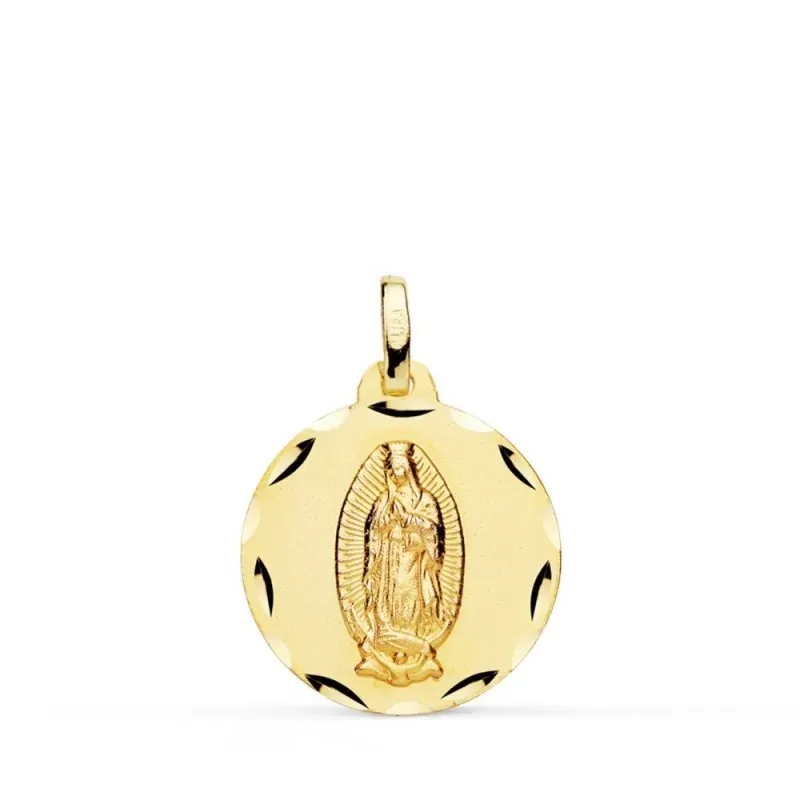 Virgen de Guadalupe Medalla Oro 18k unisex 18 mm. relieve tallada