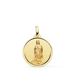 Virgen de Guadalupe Medalla Oro 18k unisex 18 mm. lisa bisel