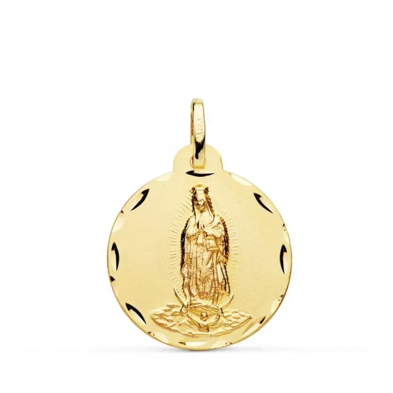 Virgen de Guadalupe Medalla Oro 18k unisex 22 mm. borde tallado