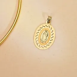 Virgen de Guadalupe Medalla Oro 18k unisex 34 mm. ovalada cerco calad