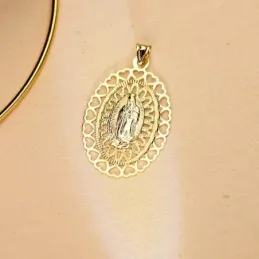 Virgen de Guadalupe Medalla Oro 18k unisex 50 mm. ovalada cerco calad