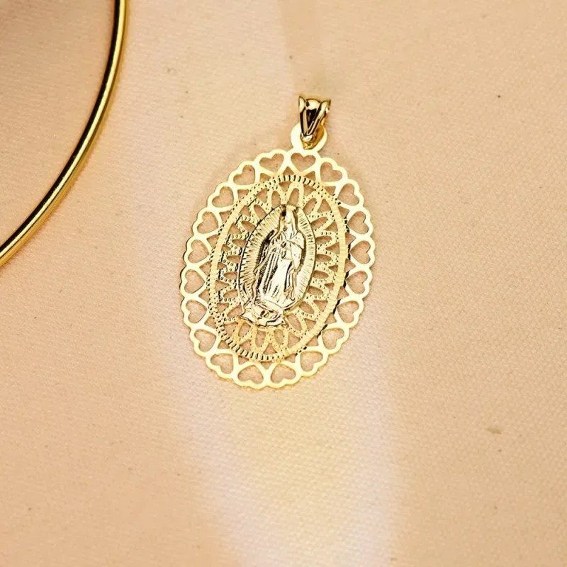 Virgen de Guadalupe Medalla Oro 18k unisex 50 mm. ovalada cerco calad