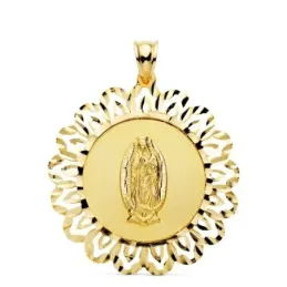 Virgen de Guadalupe Medalla Oro 18k unisex 37 mm. cerco calado tallad
