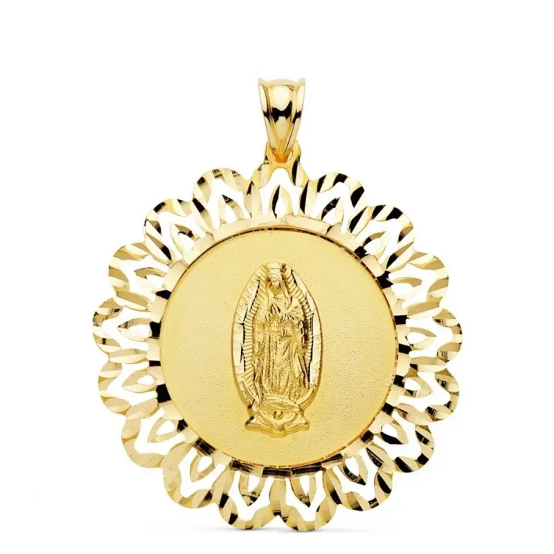 Virgen de Guadalupe Medalla Oro 18k unisex 37 mm. cerco calado tallad