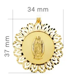 Virgen de Guadalupe Medalla Oro 18k unisex 37 mm. cerco calado tallad