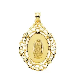 Virgen de Guadalupe Medalla Oro 18k unisex 36 mm. ovalada cerco calad