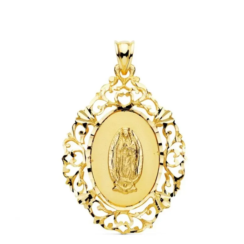 Virgen de Guadalupe Medalla Oro 18k unisex 36 mm. ovalada cerco calad